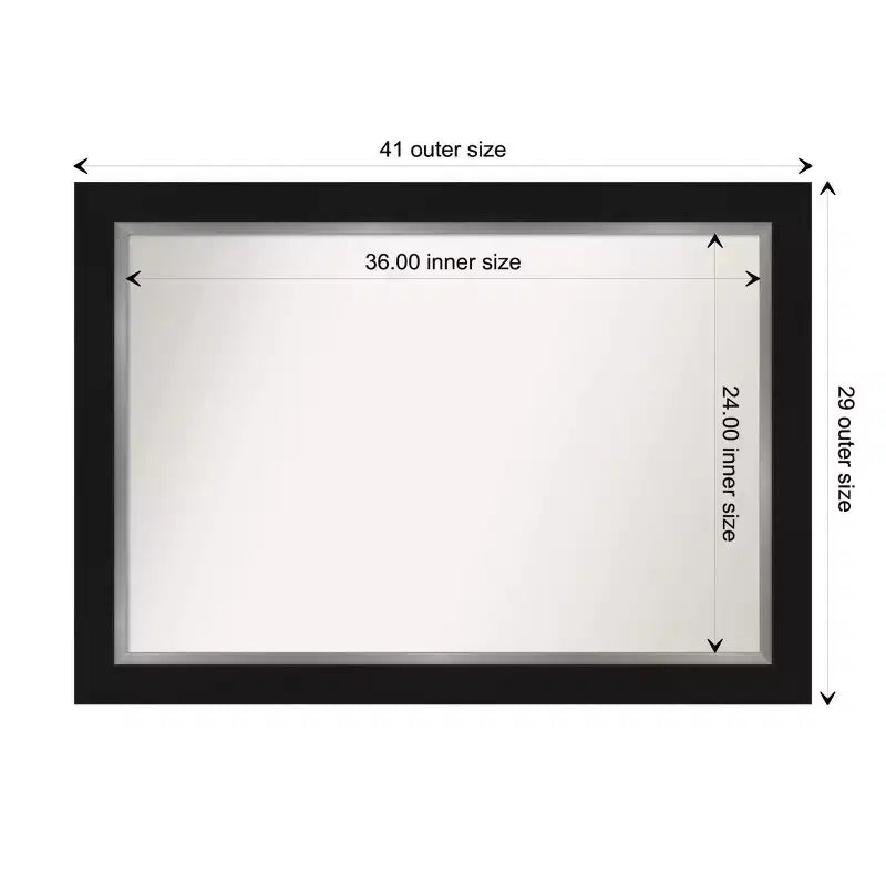 Specchio da Parete da Bagno Eva Non Smussato 42" x 30" Nero - Amanti Art: Rettangolare Moderno, Montaggio a Parete
