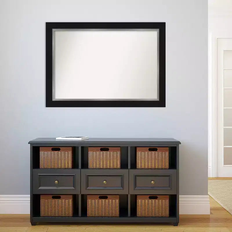 Specchio da Parete da Bagno Eva Non Smussato 42" x 30" Nero - Amanti Art: Rettangolare Moderno, Montaggio a Parete