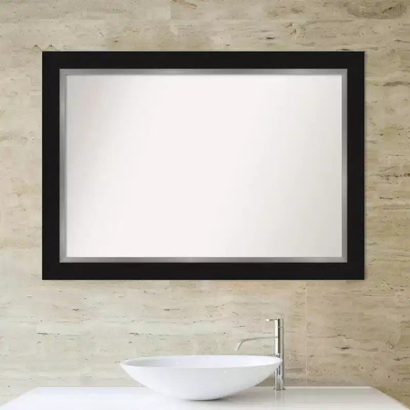 Specchio da Parete da Bagno Eva Non Smussato 42" x 30" Nero - Amanti Art: Rettangolare Moderno, Montaggio a Parete
