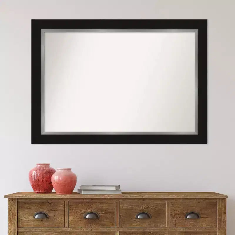 Specchio da Parete da Bagno Eva Non Smussato 42" x 30" Nero - Amanti Art: Rettangolare Moderno, Montaggio a Parete