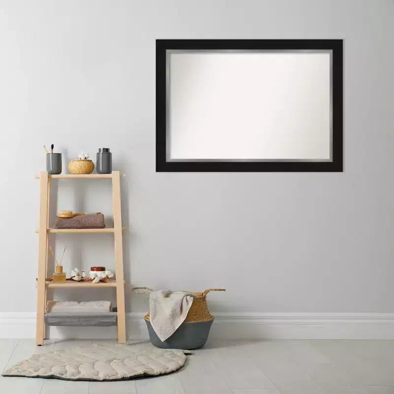 Specchio da Parete da Bagno Eva Non Smussato 42" x 30" Nero - Amanti Art: Rettangolare Moderno, Montaggio a Parete