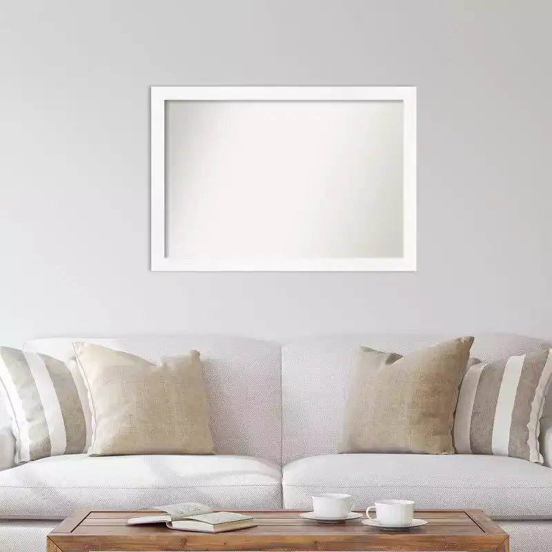 Specchio da parete stretto non smussato 39" x 27" bianco per armadietto - Amanti Art: Stile moderno, cornice in polistirene, hardware per il montaggio incluso