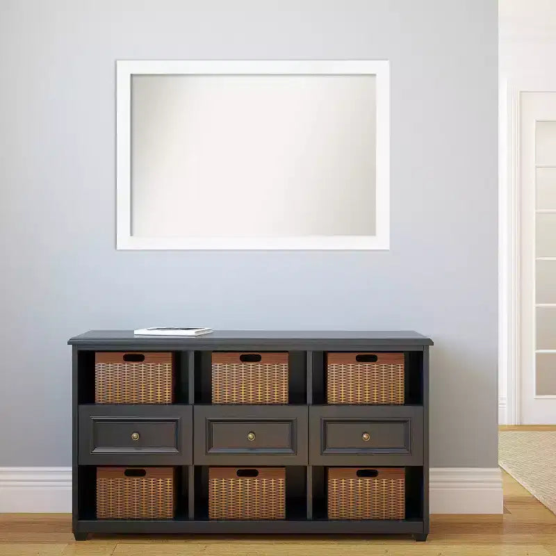 Specchio da parete stretto non smussato 39" x 27" bianco per armadietto - Amanti Art: Stile moderno, cornice in polistirene, hardware per il montaggio incluso