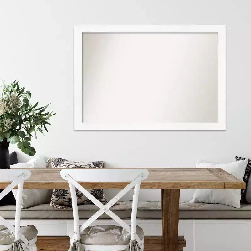 Specchio da parete stretto non smussato 39" x 27" bianco per armadietto - Amanti Art: Stile moderno, cornice in polistirene, hardware per il montaggio incluso