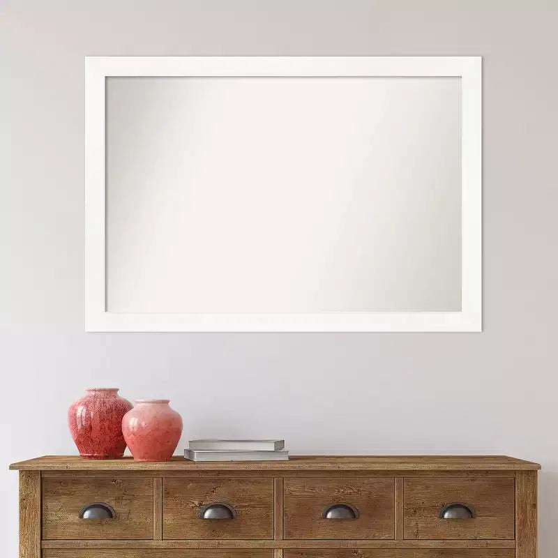 Specchio da parete stretto non smussato 39" x 27" bianco per armadietto - Amanti Art: Stile moderno, cornice in polistirene, hardware per il montaggio incluso