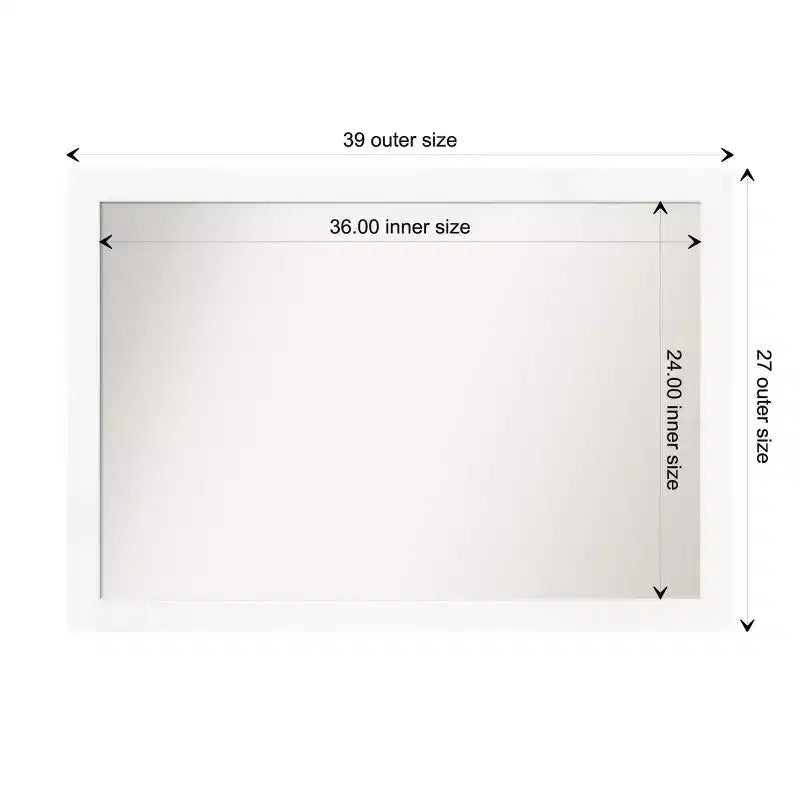 Specchio da parete stretto non smussato 39" x 27" bianco per armadietto - Amanti Art: Stile moderno, cornice in polistirene, hardware per il montaggio incluso