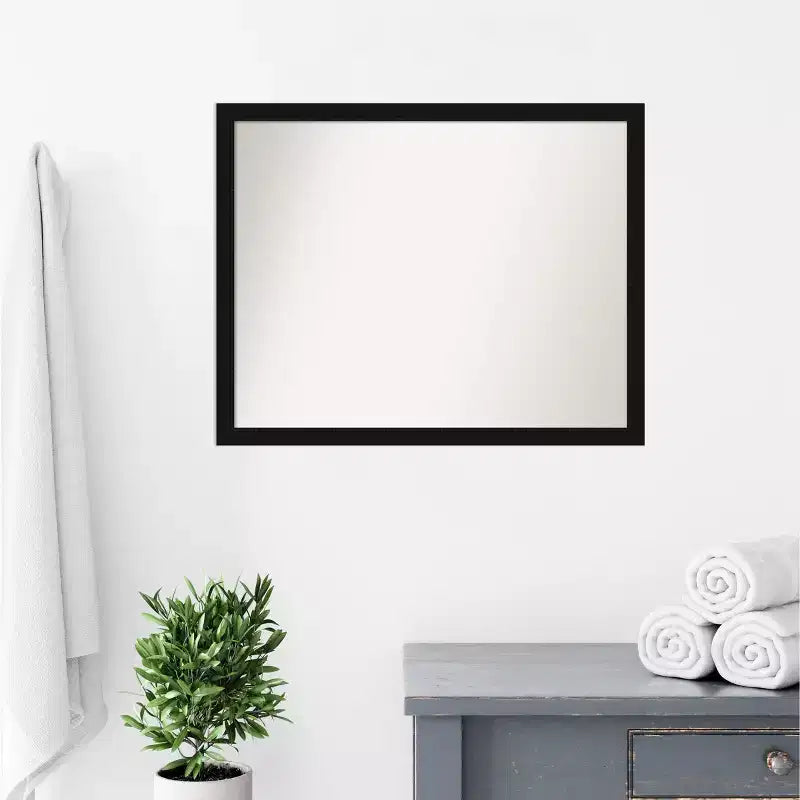 Specchio da Parete da Bagno Stretto Avon Senza Smussatura 76 x 61 cm Nero - Amanti Art: Include Ferramenta di Montaggio, Cornice in Polistirene