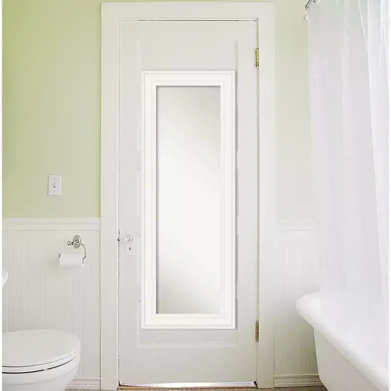 Specchio da Porta Intera con Cornice non Smussata Ridge White 20" x 54" - Amanti Art: Cornice in Polistirene, Include Ferramenta per il Montaggio