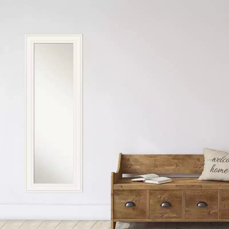 Specchio da Porta Intera con Cornice non Smussata Ridge White 20" x 54" - Amanti Art: Cornice in Polistirene, Include Ferramenta per il Montaggio