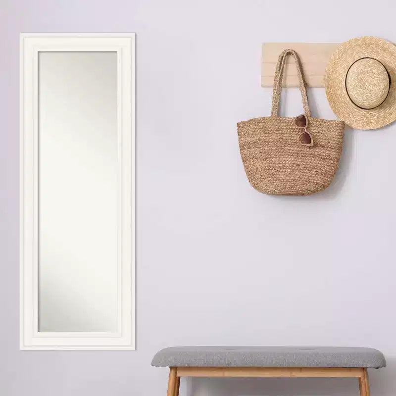 Specchio da Porta Intera con Cornice non Smussata Ridge White 20" x 54" - Amanti Art: Cornice in Polistirene, Include Ferramenta per il Montaggio