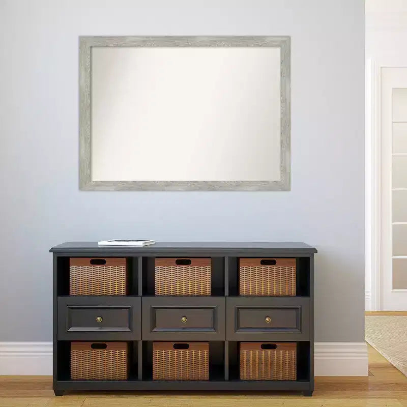 Specchio da parete stretto non smussato 42" x 31" Dove con finitura grigio lavato - Amanti Art: montaggio a parete, cornice in polistirene