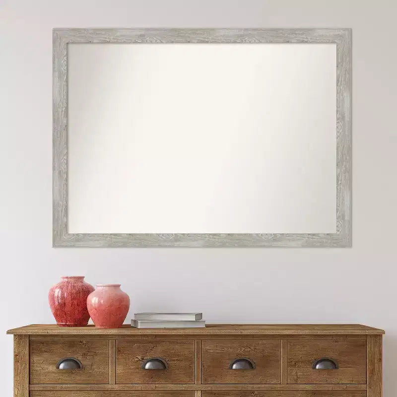 Specchio da parete stretto non smussato 42" x 31" Dove con finitura grigio lavato - Amanti Art: montaggio a parete, cornice in polistirene
