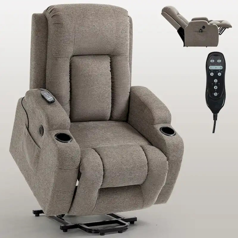 Poltrona reclinabile elettrica Lazy Boy Power Lift, moderna poltrona massaggiante a motore singolo con riscaldamento lombare, porta di ricarica USB, portabicchieri