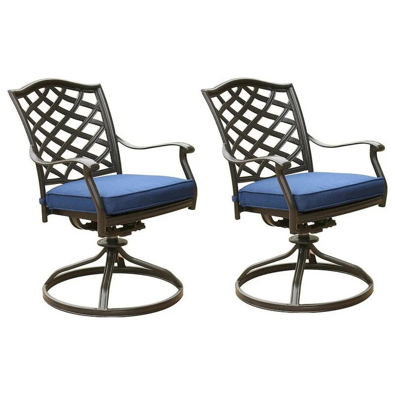 Sedia da pranzo girevole da esterno Wynn da 25 pollici moderna con cuscino, set da 2, blu