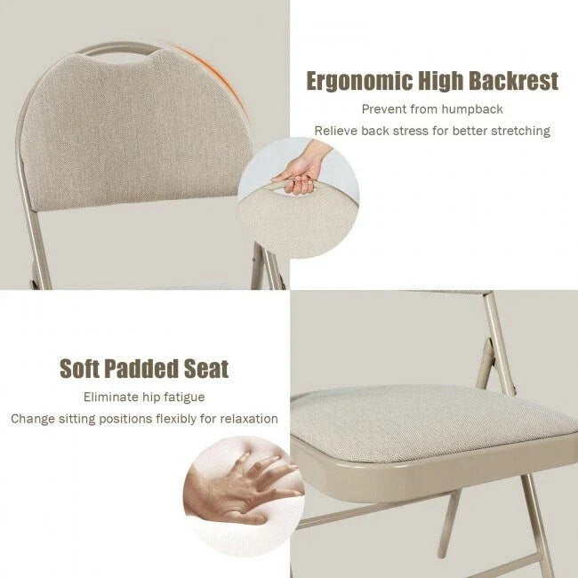 Sedie pieghevoli, confezione da 6, portatili, imbottite per ufficio, cucina, sala da pranzo - Beige - 18,5 x 20 x 35 (L x P x A)