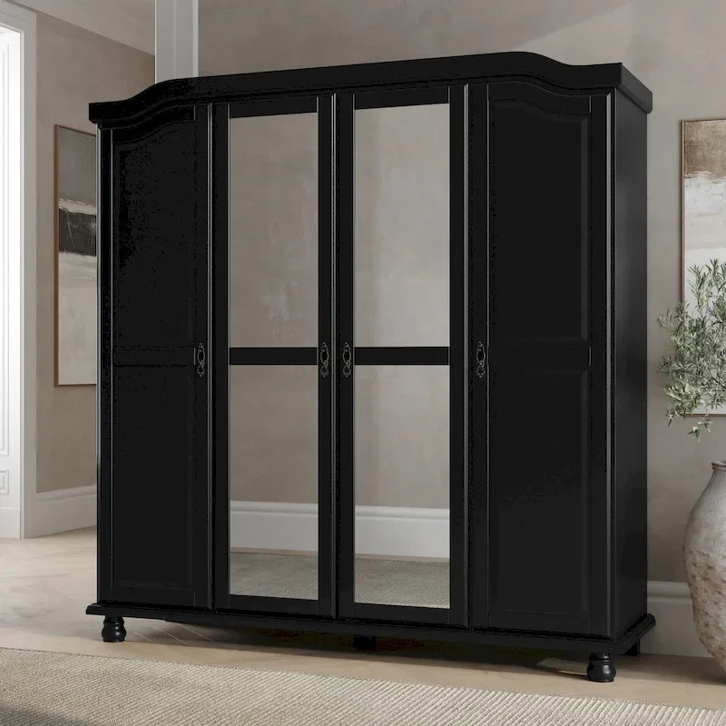Palace Imports Armadio Kyle a 4 Ante in 100% Legno Massello con Ante in Legno Massello o a Specchio