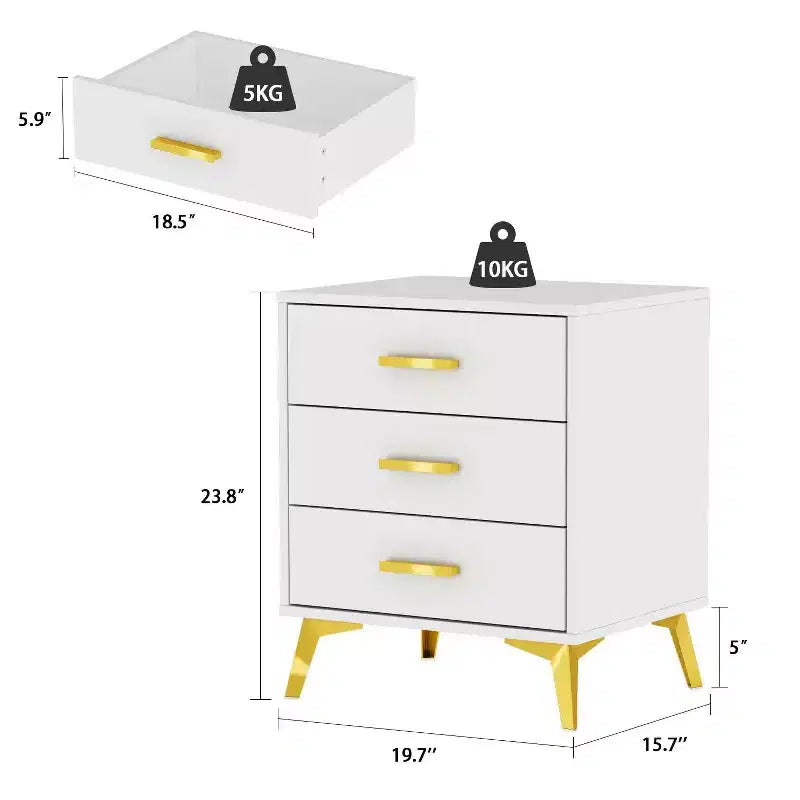Comodino Famapy Chic Bianco: Contenitore Elegante con Dettagli Dorati