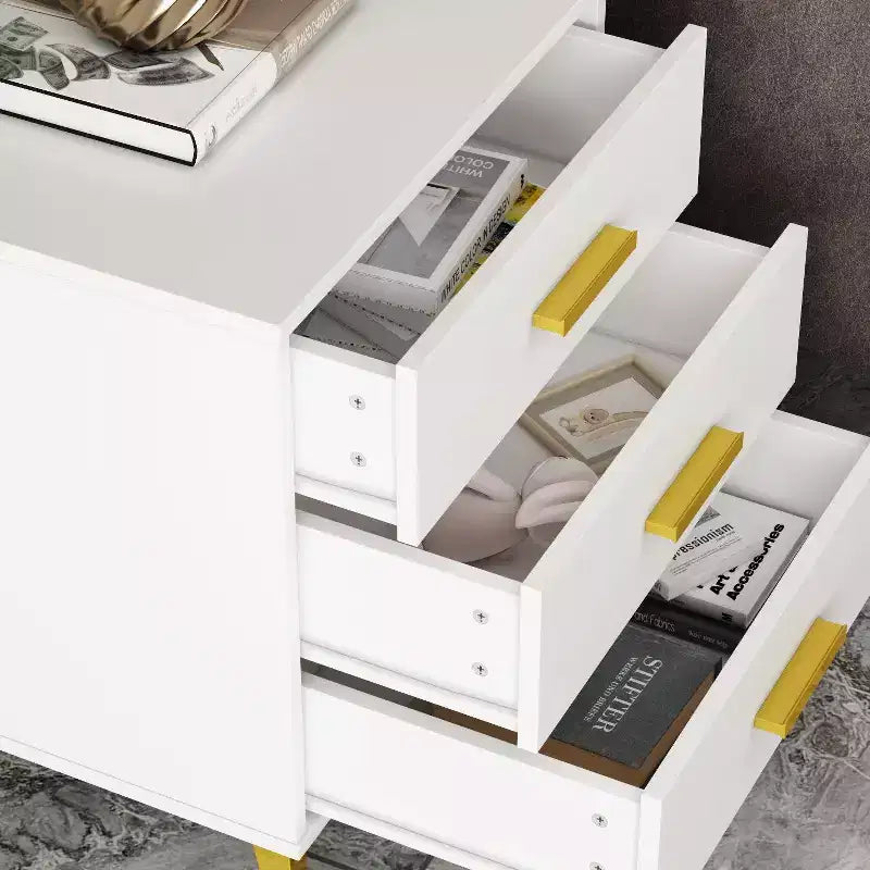Comodino Famapy Chic Bianco: Contenitore Elegante con Dettagli Dorati