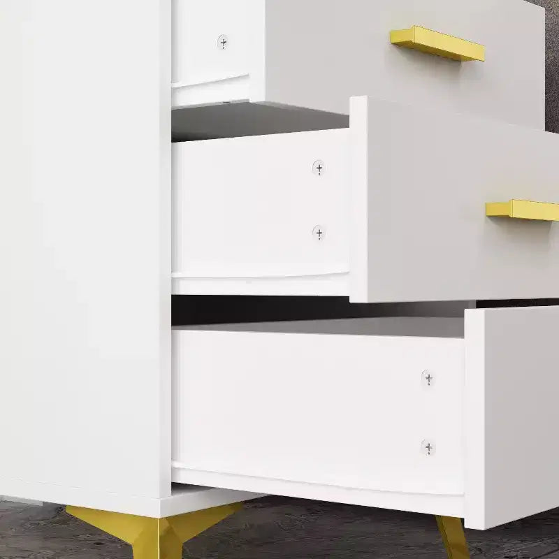 Comodino Famapy Chic Bianco: Contenitore Elegante con Dettagli Dorati