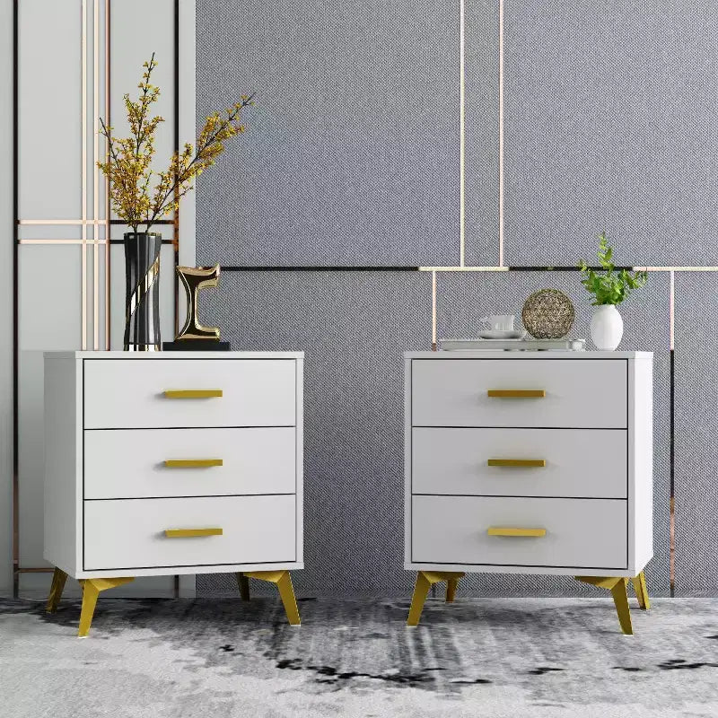 Comodino Famapy Chic Bianco: Contenitore Elegante con Dettagli Dorati
