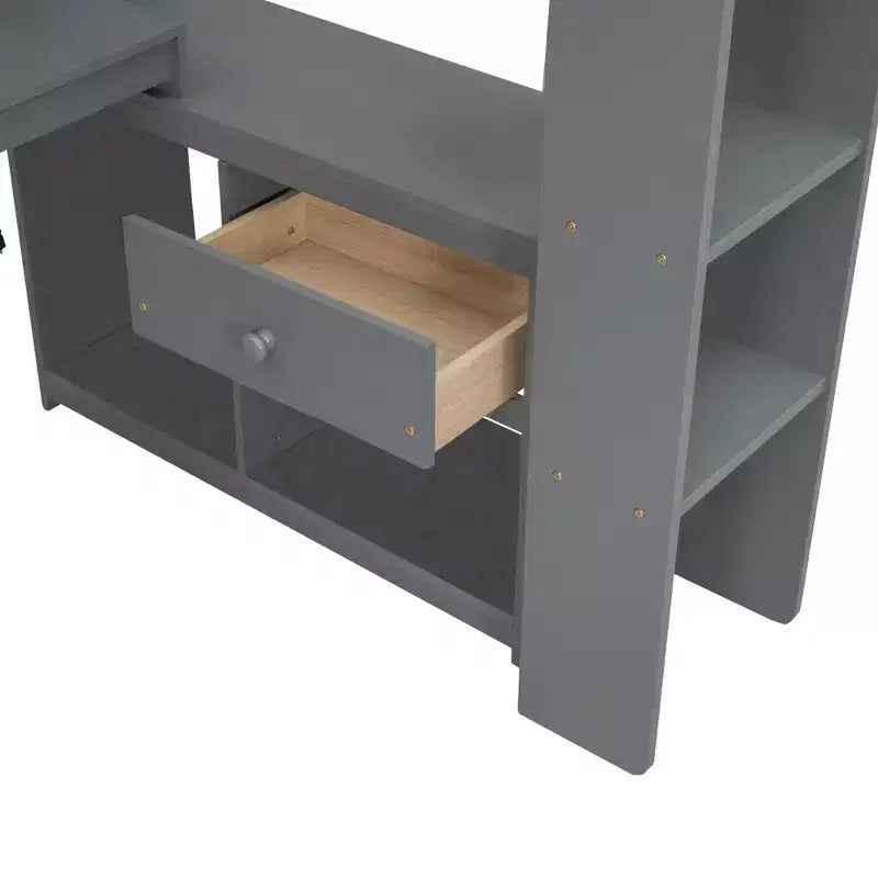 Letto a soppalco da gaming in legno Whisen 87.1''L x 49.4''W con scrivania, mensole multi-storage, LED e stazione di ricarica