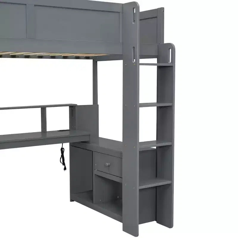 Letto a soppalco da gaming in legno Whisen 87.1''L x 49.4''W con scrivania, mensole multi-storage, LED e stazione di ricarica