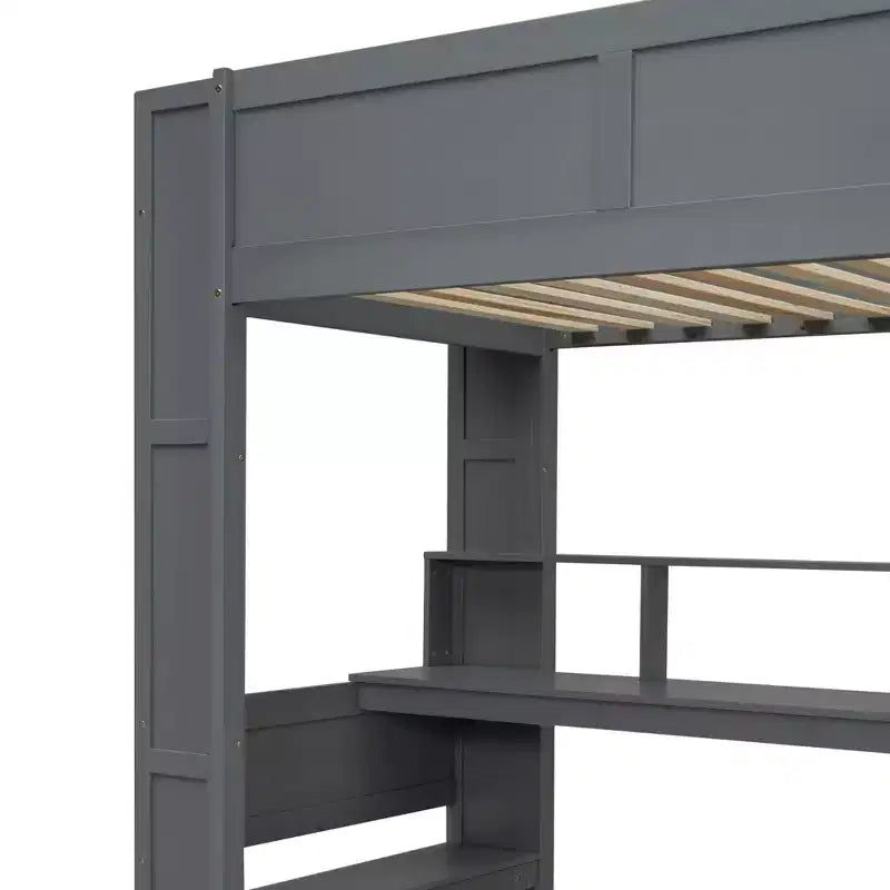 Letto a soppalco da gaming in legno Whisen 87.1''L x 49.4''W con scrivania, mensole multi-storage, LED e stazione di ricarica