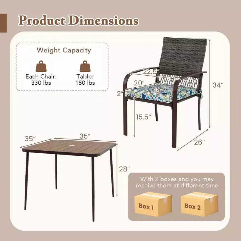 Costway 5 PCS Patio Dining Set with Wood-Plastic Tabletop & Umbrella Hole for Backyard