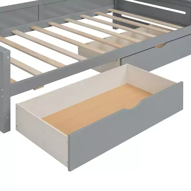 Divano Letto in Legno Matrimoniale/Una Piazza e Mezza con 2 Cassetti, Mobile Tutto-in-Uno e Ripiani - ModernLuxe