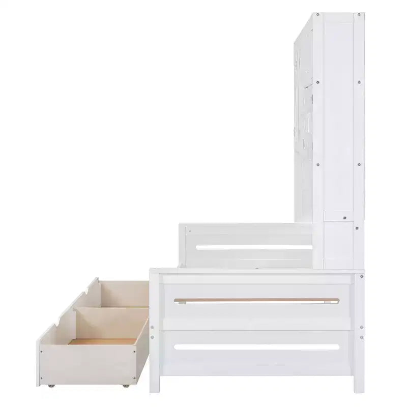 Divano Letto in Legno Matrimoniale/Una Piazza e Mezza con 2 Cassetti, Mobile Tutto-in-Uno e Ripiani - ModernLuxe