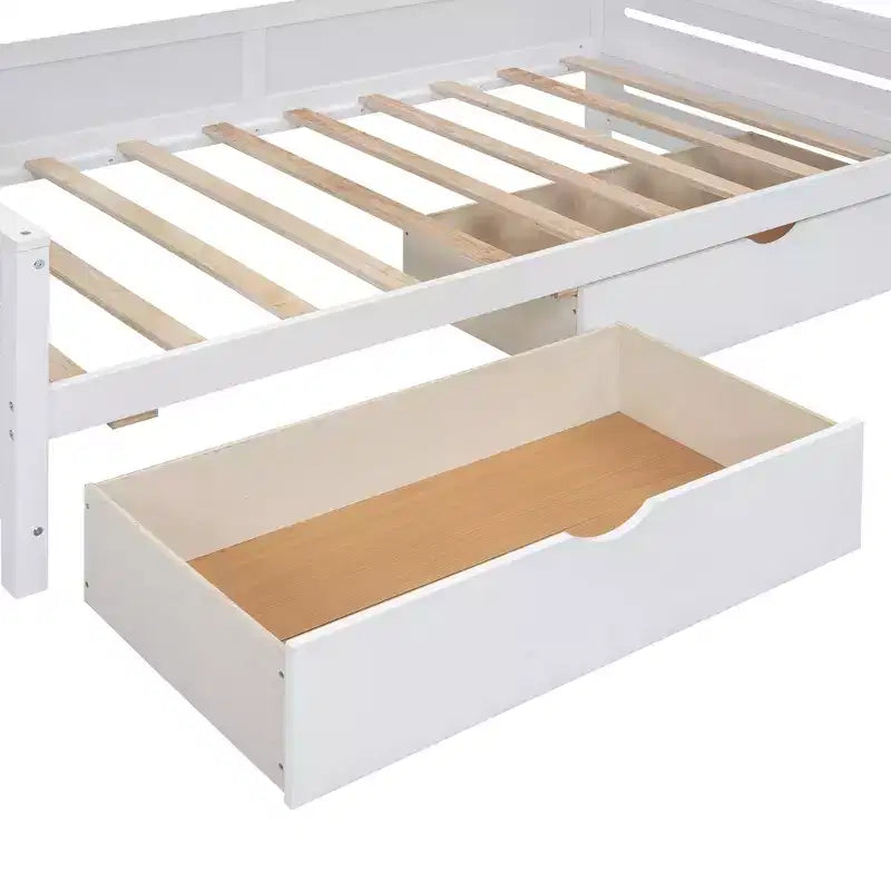 Divano Letto in Legno Matrimoniale/Una Piazza e Mezza con 2 Cassetti, Mobile Tutto-in-Uno e Ripiani - ModernLuxe