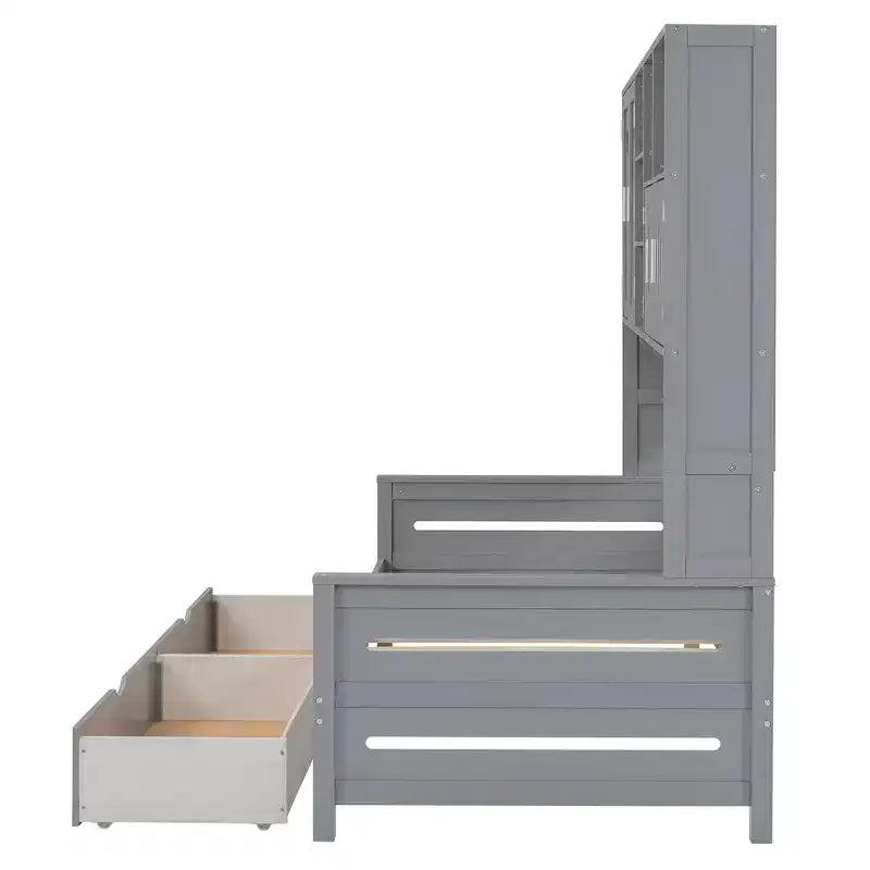 Divano Letto in Legno Matrimoniale/Una Piazza e Mezza con 2 Cassetti, Mobile Tutto-in-Uno e Ripiani - ModernLuxe