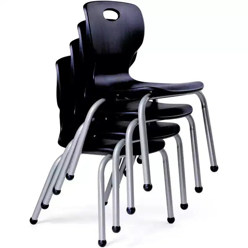 Tavolo e sedie Bintiva Activity - Tavolo 24x48 con bordo spruzzato grigio e gambe regolabili e 4 sedie da aula NAAR nere da 14