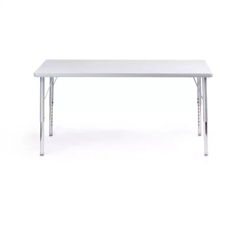 Tavolo e sedie Bintiva Activity - Tavolo 24x48 con bordo spruzzato grigio e gambe regolabili e 4 sedie da aula NAAR nere da 14