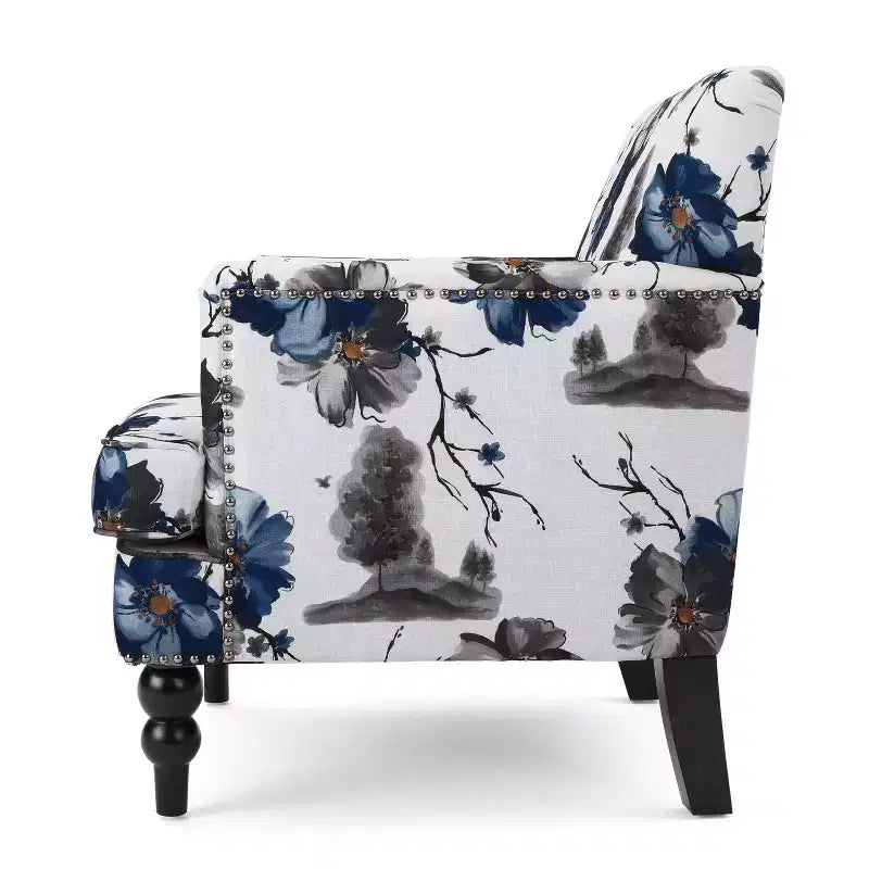 GDFStudio Eve Poltrona Club imbottita in tessuto in stile contemporaneo con rifiniture in borchie e stampa floreale