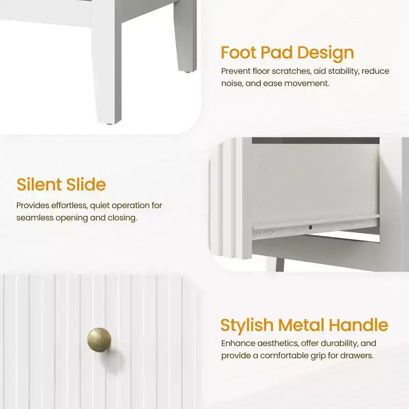 Cassettiera Heynemo Fluted a 3 o 5 cassetti, cassettiera alta a righe con guide silenziose per camera da letto, soggiorno, corridoio, ingresso