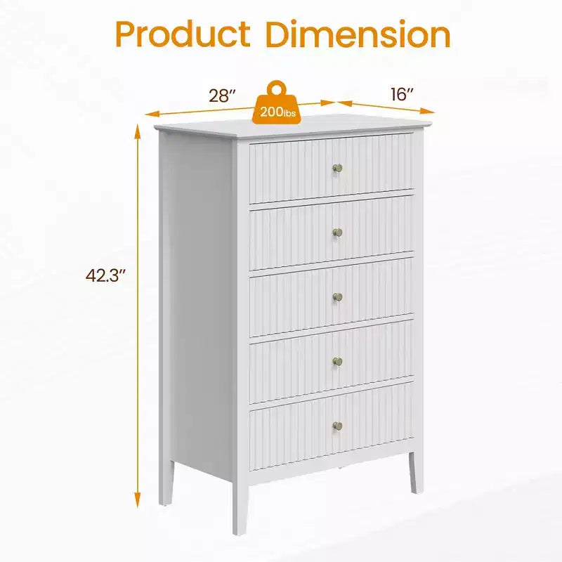 Cassettiera Heynemo Fluted a 3 o 5 cassetti, cassettiera alta a righe con guide silenziose per camera da letto, soggiorno, corridoio, ingresso