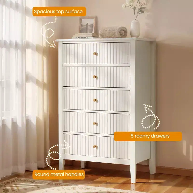 Cassettiera Heynemo Fluted a 3 o 5 cassetti, cassettiera alta a righe con guide silenziose per camera da letto, soggiorno, corridoio, ingresso
