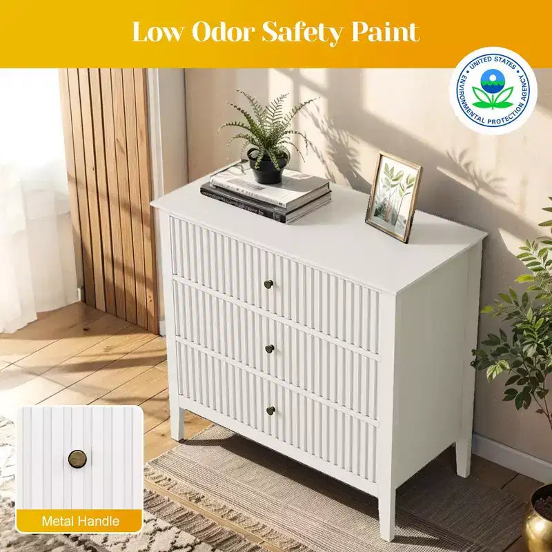 Cassettiera Heynemo Fluted a 3 o 5 cassetti, cassettiera alta a righe con guide silenziose per camera da letto, soggiorno, corridoio, ingresso