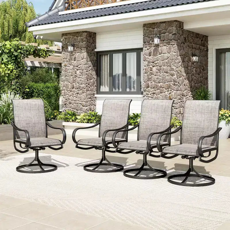 Captiva Designs Set da 9 Pezzi con Ampio Tavolo Quadrato in Metallo con Piano a Doghe e Foro per Ombrellone e Sedie Girevoli in Textilene