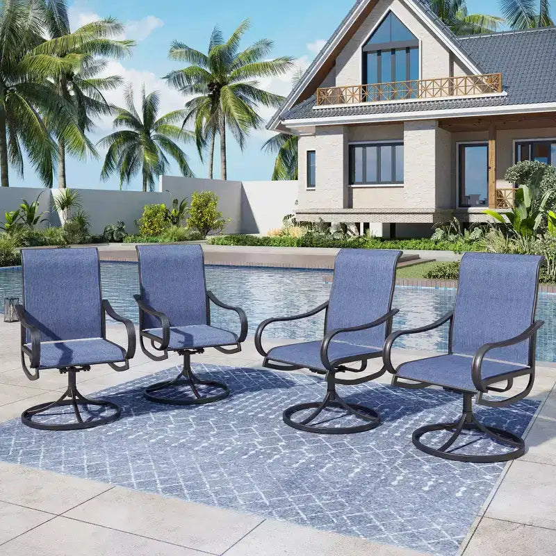 Captiva Designs Set da 9 Pezzi con Ampio Tavolo Quadrato in Metallo con Piano a Doghe e Foro per Ombrellone e Sedie Girevoli in Textilene