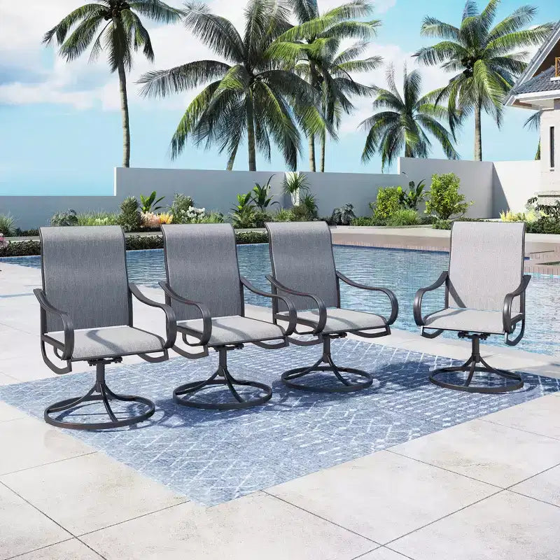 Captiva Designs Set da 9 Pezzi con Ampio Tavolo Quadrato in Metallo con Piano a Doghe e Foro per Ombrellone e Sedie Girevoli in Textilene
