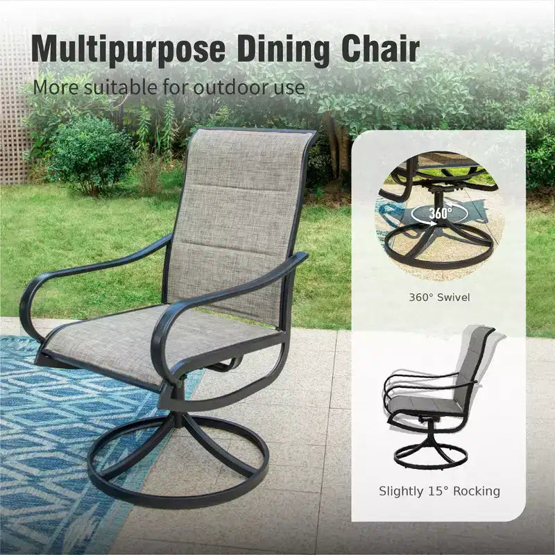 Captiva Designs Set da 9 Pezzi da Giardino Tavolo Rettangolare Estensibile in Acciaio Nero e Sedie Girevoli in Textilene