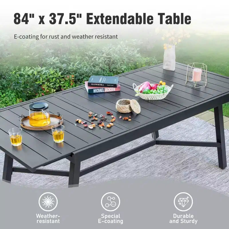 Set da pranzo da esterno Captiva Designs 7 pezzi con tavolo rettangolare a doghe e sedie a sdraio pieghevoli