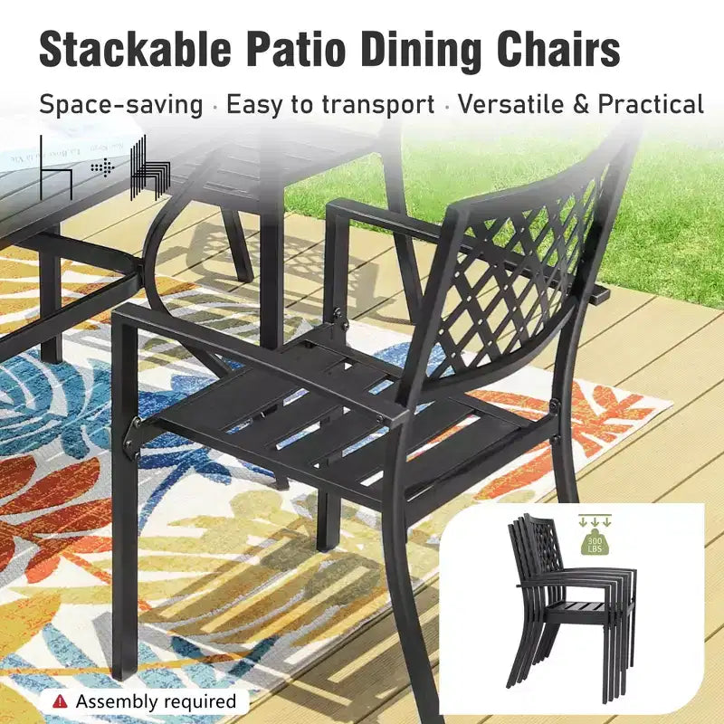 Set da pranzo da esterno Captiva Designs da 7 pezzi con tavolo rettangolare con piano a doghe e sedie impilabili in metallo
