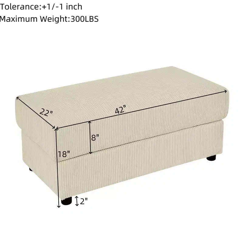 GDFStudio Rod Divano Moderno a 3 Posti in Velluto a Coste da 102 con Portabicchieri, Supporto per Cellulare, Vano Portaoggetti nel Bracciolo e Pouf