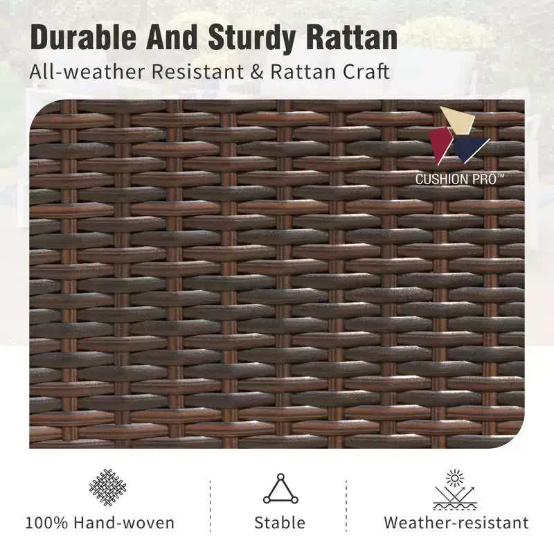 Captiva Designs Tavolo da pranzo in acciaio nero per patio esterno da 7 pezzi con foro per ombrellone e sedie in rattan con braccioli imbottiti