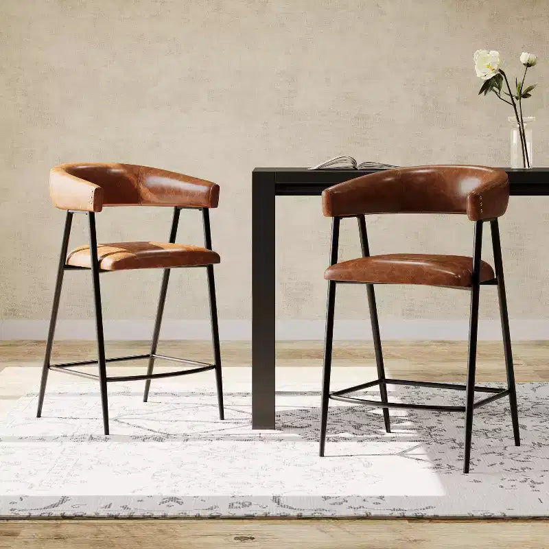 Sgabello da bancone Christopher Knight Home Sara rivestito in similpelle da 26" con struttura in ferro e poggiapiedi, marrone