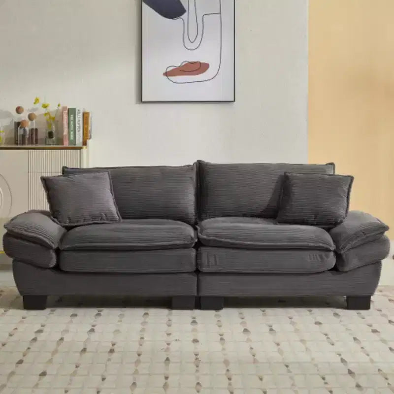 Elegante Divano Profondo in Velluto a Coste: Due Posti con Cuscini e Funzione Letto