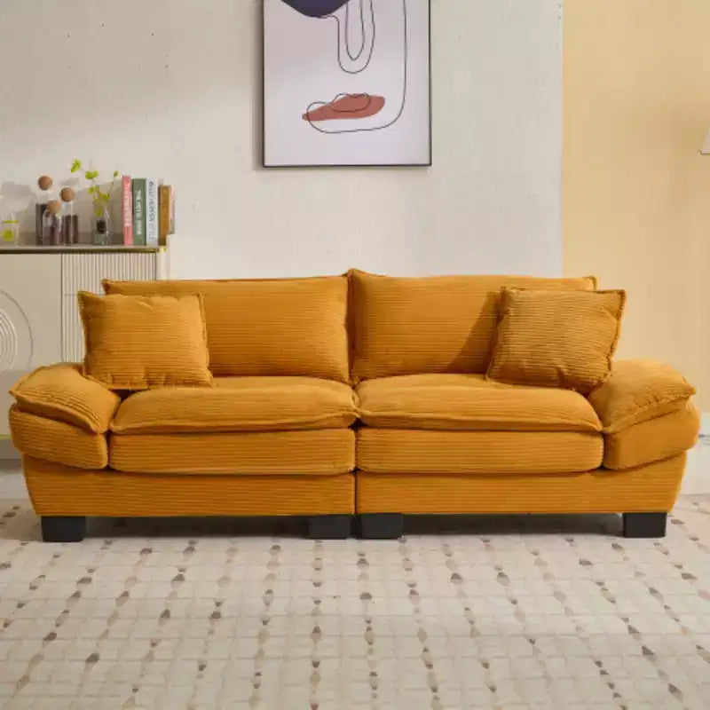 Elegante Divano Profondo in Velluto a Coste: Due Posti con Cuscini e Funzione Letto